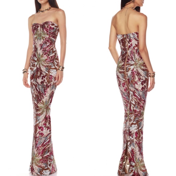 BEST Bronx and Banco Dahlia Fuchsia Multi Maxi Dress Gown Burgundy Wine Sequin - Picture 2 of 11